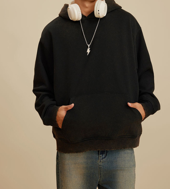 2024 American fashion brand heavy washed waste soil short hoodie men loose casual hoodie