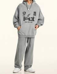 2024 Autumn American vintage wash wool hoodie men's loose grey high-grade coat