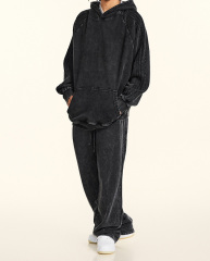 2024 Autumn and winter youth loose type basic pure cotton wool circle American fashion brand washed hoodie men