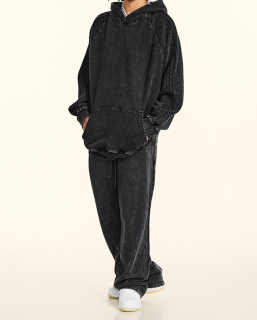 2024 Autumn and winter youth loose type basic pure cotton wool circle American fashion brand washed hoodie men