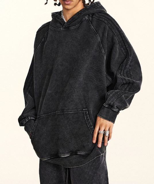 2024 Autumn and winter youth loose type basic pure cotton wool circle American fashion brand washed hoodie men