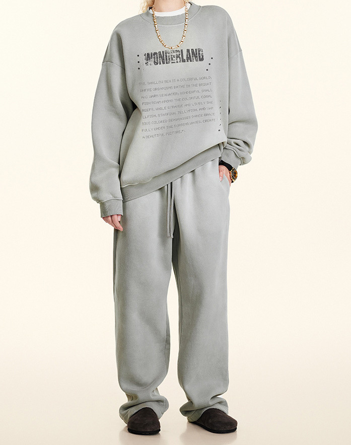 2024 pre-fall American mottled old letter pullover top loose hipster round neck plus fleece hoodie couple style