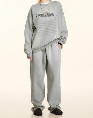 2024 pre-fall American mottled old letter pullover top loose hipster round neck plus fleece hoodie couple style