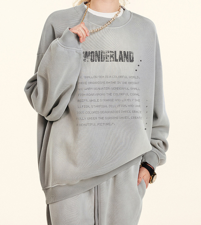 2024 pre-fall American mottled old letter pullover top loose hipster round neck plus fleece hoodie couple style