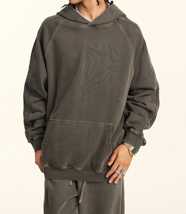 2024 Autumn and winter youth loose type basic pure cotton wool circle American fashion brand washed hoodie men