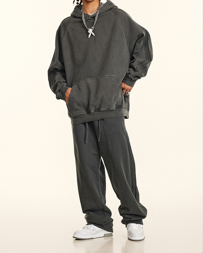 2024 Autumn and winter youth loose type basic pure cotton wool circle American fashion brand washed hoodie men