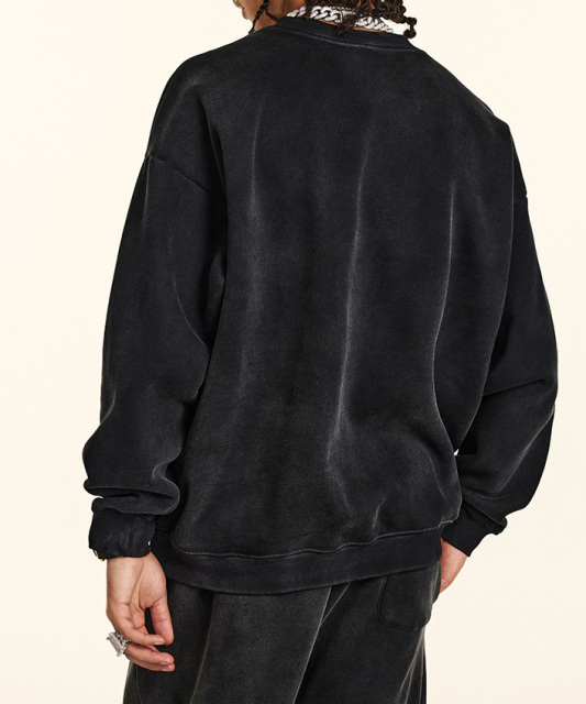 2024 pre-fall American mottled old letter pullover top loose hipster round neck plus fleece hoodie couple style