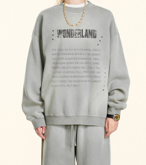 2024 pre-fall American mottled old letter pullover top loose hipster round neck plus fleece hoodie couple style