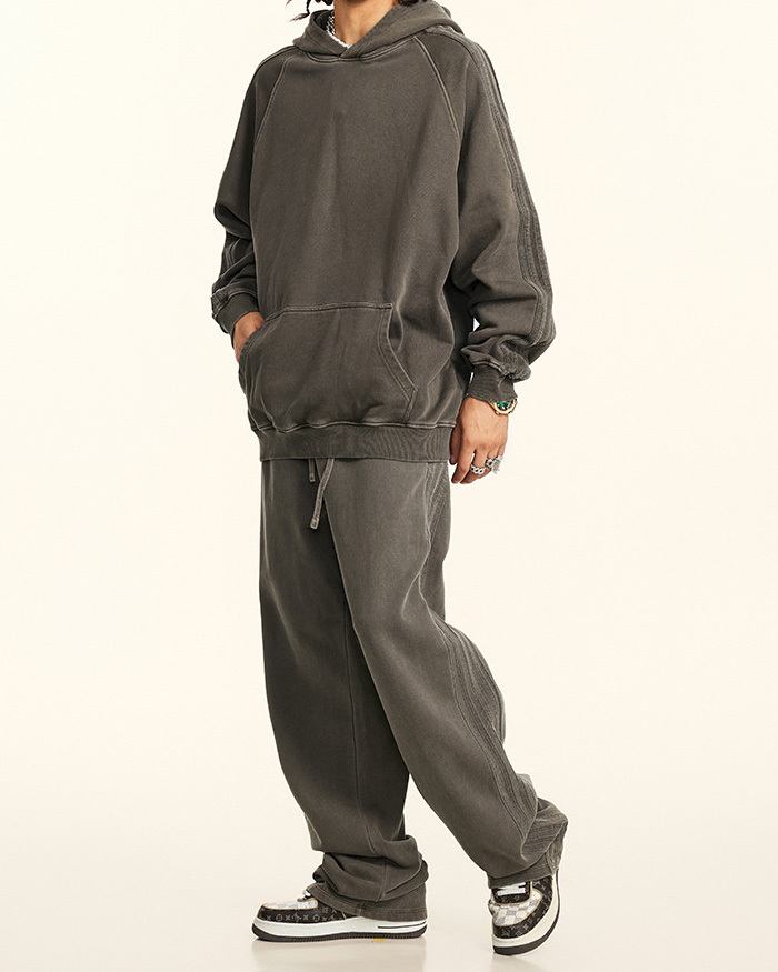 2024 Autumn and winter youth loose type basic pure cotton wool circle American fashion brand washed hoodie men