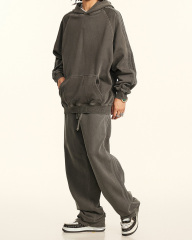 2024 Autumn and winter youth loose type basic pure cotton wool circle American fashion brand washed hoodie men