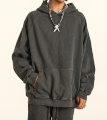 2024 Autumn and winter youth loose type basic pure cotton wool circle American fashion brand washed hoodie men