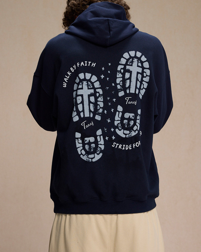 Autumn and winter heavy brand printed floral hoodie men and women 430g wool loose casual hooded men's hoodie