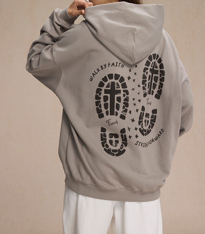 Autumn and winter heavy brand printed floral hoodie men and women 430g wool loose casual hooded men's hoodie