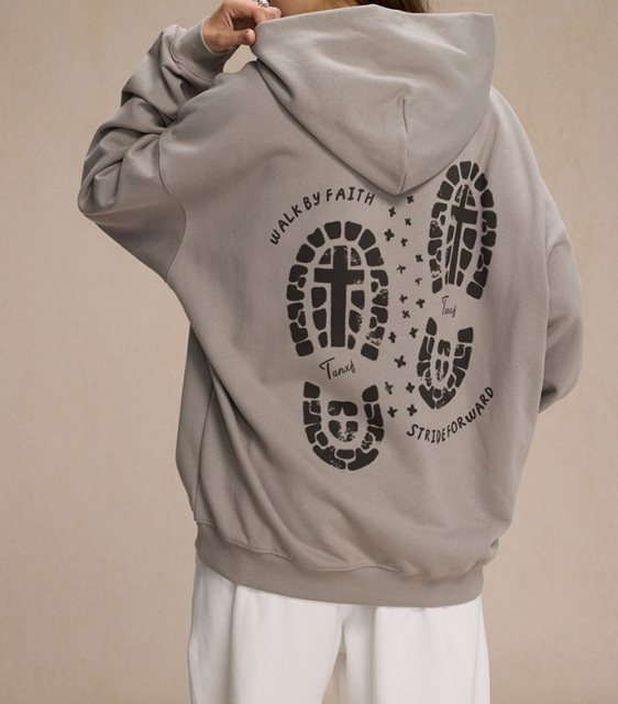 Autumn and winter heavy brand printed floral hoodie men and women 430g wool loose casual hooded men's hoodie