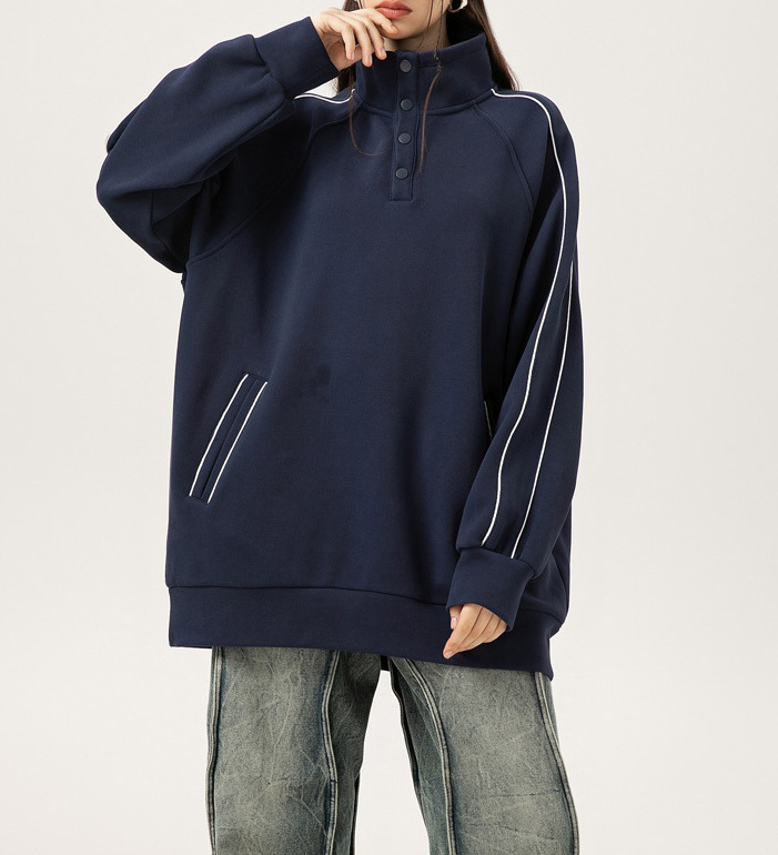 Heavy 400g pineapple lattice autumn and winter tide brand simple stand collar hoodie loose with men and women