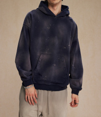 Autumn and winter 450g spray-dyed ink-splashed holes to make old hooded sweatshirts for men street fashion heavyweight retro sweatshirts for men and women