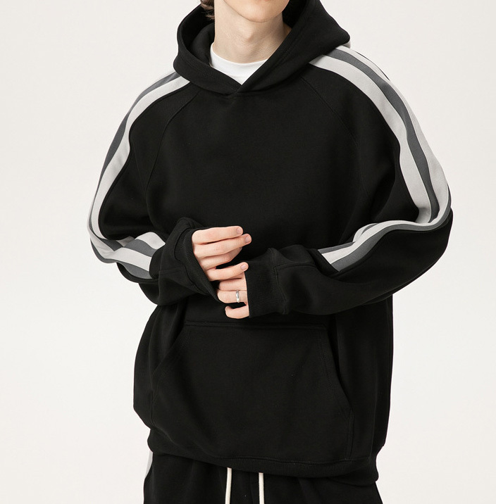 Autumn and winter men's clothing heavy 400g trendy brand sweatshirt contrast color casual loose tops unisex