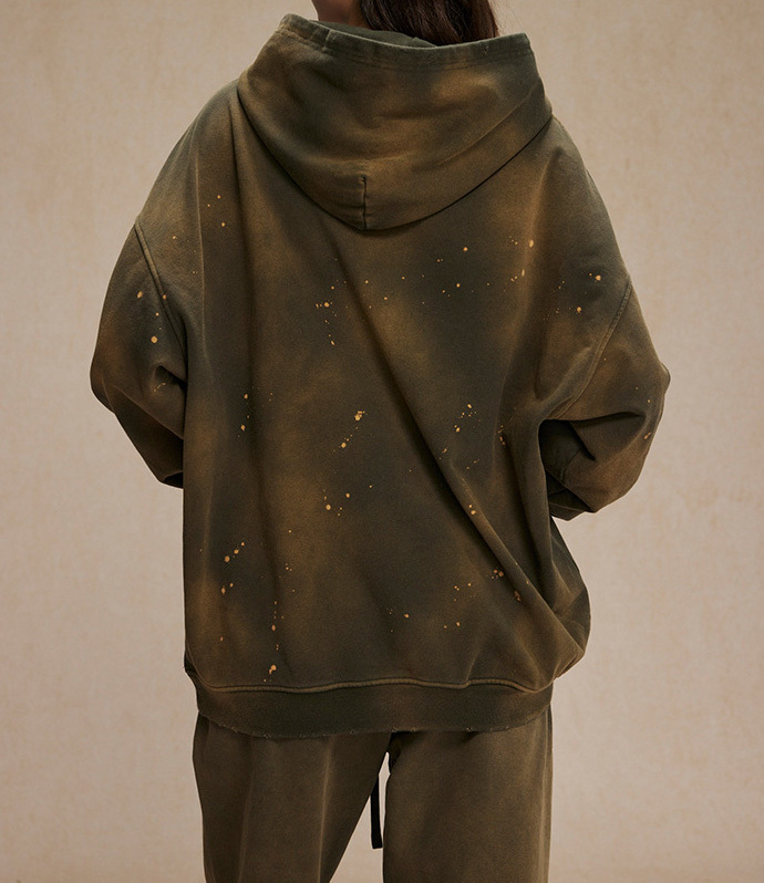 Autumn and winter 450g spray-dyed ink-splashed holes to make old hooded sweatshirts for men street fashion heavyweight retro sweatshirts for men and women