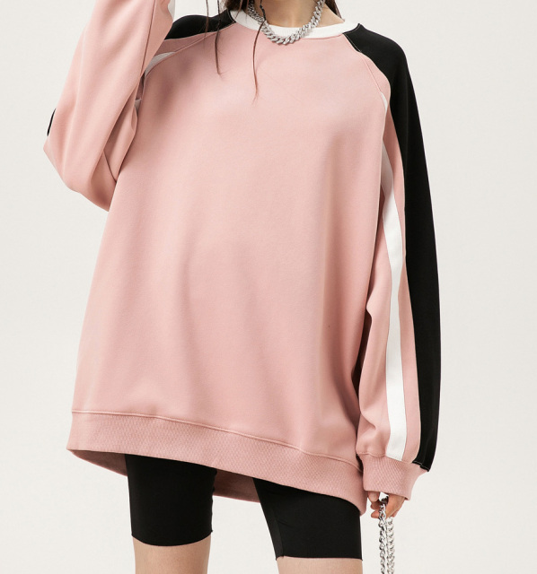 New autumn and winter round neck loose stitching shoulder pullover sweater men's American retro casual sports style tops couple models