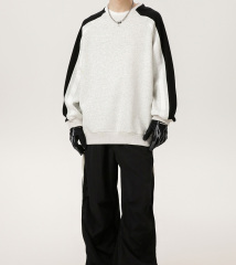 New autumn and winter round neck loose stitching shoulder pullover sweater men's American retro casual sports style tops couple models