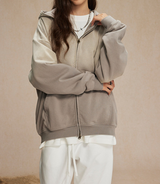 Autumn and winter trendy brand spray dyed old heavy zipper sweater American style 450g washed retro cardigan men and women jacket