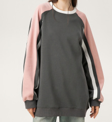 New autumn and winter round neck loose stitching shoulder pullover sweater men's American retro casual sports style tops couple models