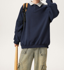 New American retro striped lapel sweatshirt for autumn and winter, heavy 400g, long sleeves, loose college style couple wear