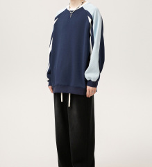 New autumn and winter round neck loose stitching shoulder pullover sweater men's American retro casual sports style tops couple models