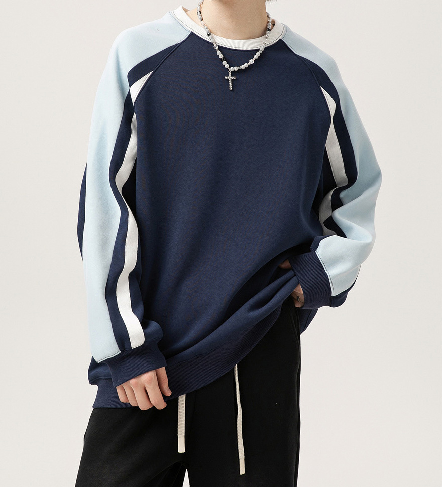 New autumn and winter round neck loose stitching shoulder pullover sweater men's American retro casual sports style tops couple models