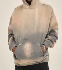 Autumn and winter new arrival 360g sprayed monkey washed water old edged trendy brand hooded sweatshirt for men