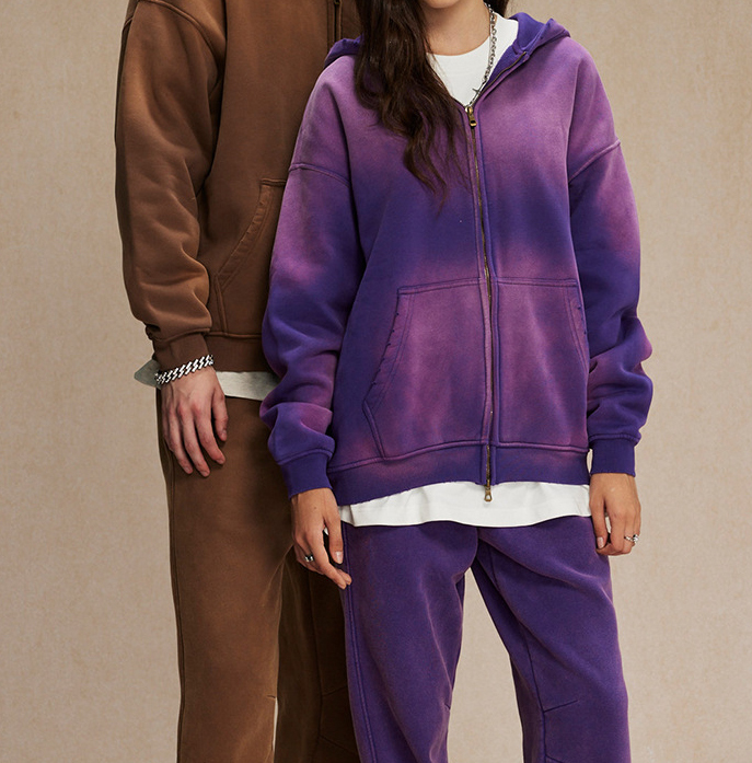 Autumn and winter batik 360g washed old plus velvet sweater men and women trendy couple heavy double-head zipper jacket