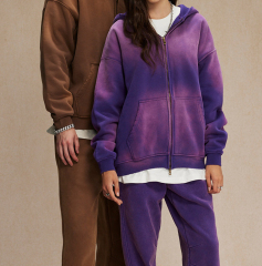 Autumn and winter batik 360g washed old plus velvet sweater men and women trendy couple heavy double-head zipper jacket