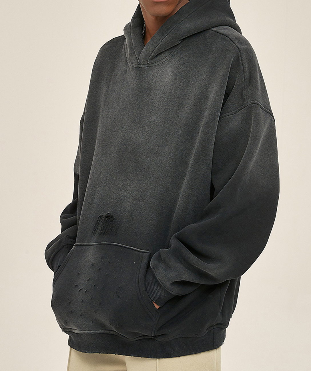 Autumn and winter new arrival 360g sprayed monkey washed water old edged trendy brand hooded sweatshirt for men