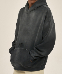 Autumn and winter new arrival 360g sprayed monkey washed water old edged trendy brand hooded sweatshirt for men