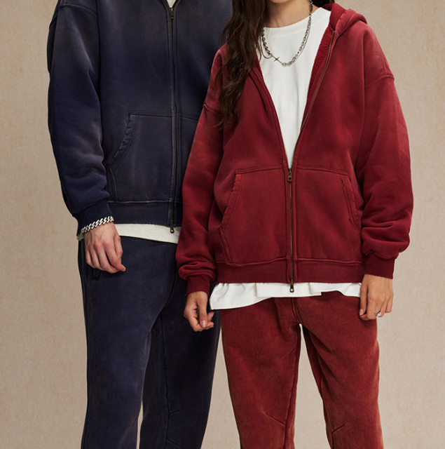 Autumn and winter batik 360g washed old plus velvet sweater men and women trendy couple heavy double-head zipper jacket