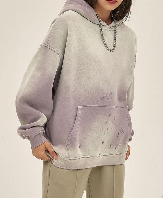 Autumn and winter new arrival 360g sprayed monkey washed water old edged trendy brand hooded sweatshirt for men