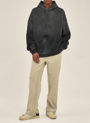 Autumn and winter new arrival 360g sprayed monkey washed water old edged trendy brand hooded sweatshirt for men