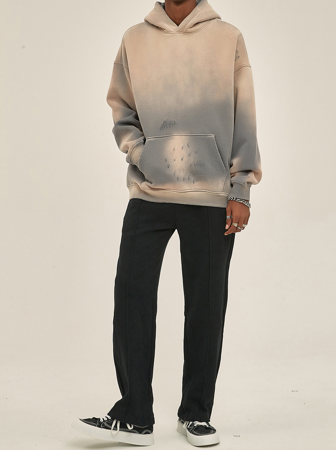 Autumn and winter new arrival 360g sprayed monkey washed water old edged trendy brand hooded sweatshirt for men