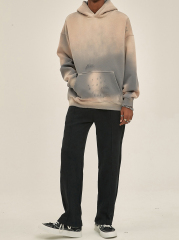 Autumn and winter new arrival 360g sprayed monkey washed water old edged trendy brand hooded sweatshirt for men