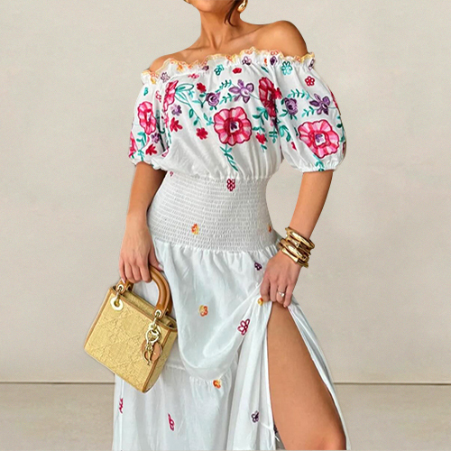 Spring&Summer Boho Off Shoulder Floral Maxi Dress for Women