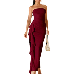 Europe and America Hot Selling Fashion Sexy Solid Color Lotus Leaf Edge Women's Party Evening Dress