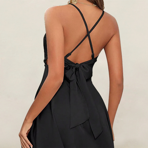 European and American Women's Romantic Vacation Style Dress with Sequin Patchwork Large Hem Backless Suspender Formal Dress