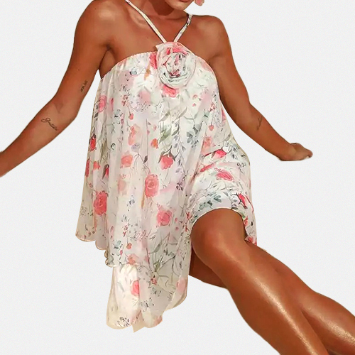 Custom Europe and The United States New Summer Fashion Sleeveless Halter Print Chiffon Women's Short Skirt