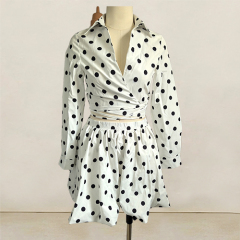 Custom 2025 Europe and The United States New Long-Sleeved V-Neck Polka Dot Top and Skirt Suit