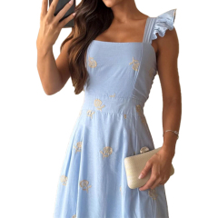 Solid Color Hollow Out Embroidery Dress Square Neck Dresses Clothing