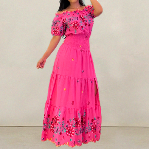 Spring&Summer Boho Off Shoulder Floral Maxi Dress for Women