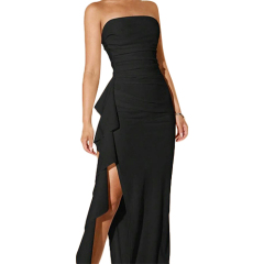 Europe and America Hot Selling Fashion Sexy Solid Color Lotus Leaf Edge Women's Party Evening Dress