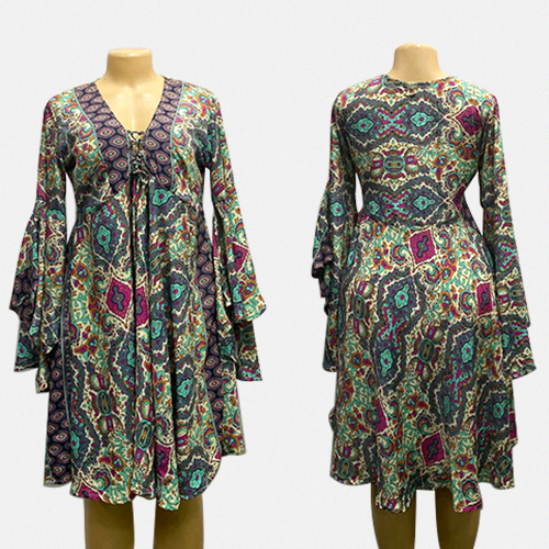 V Neck Floral Print Long Sleeve Multi Color Casual Fashion Mini Dress for Women