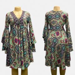 V Neck Floral Print Long Sleeve Multi Color Casual Fashion Mini Dress for Women