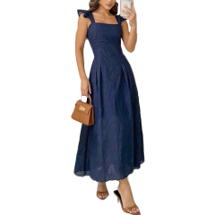 Solid Color Hollow Out Embroidery Dress Square Neck Dresses Clothing